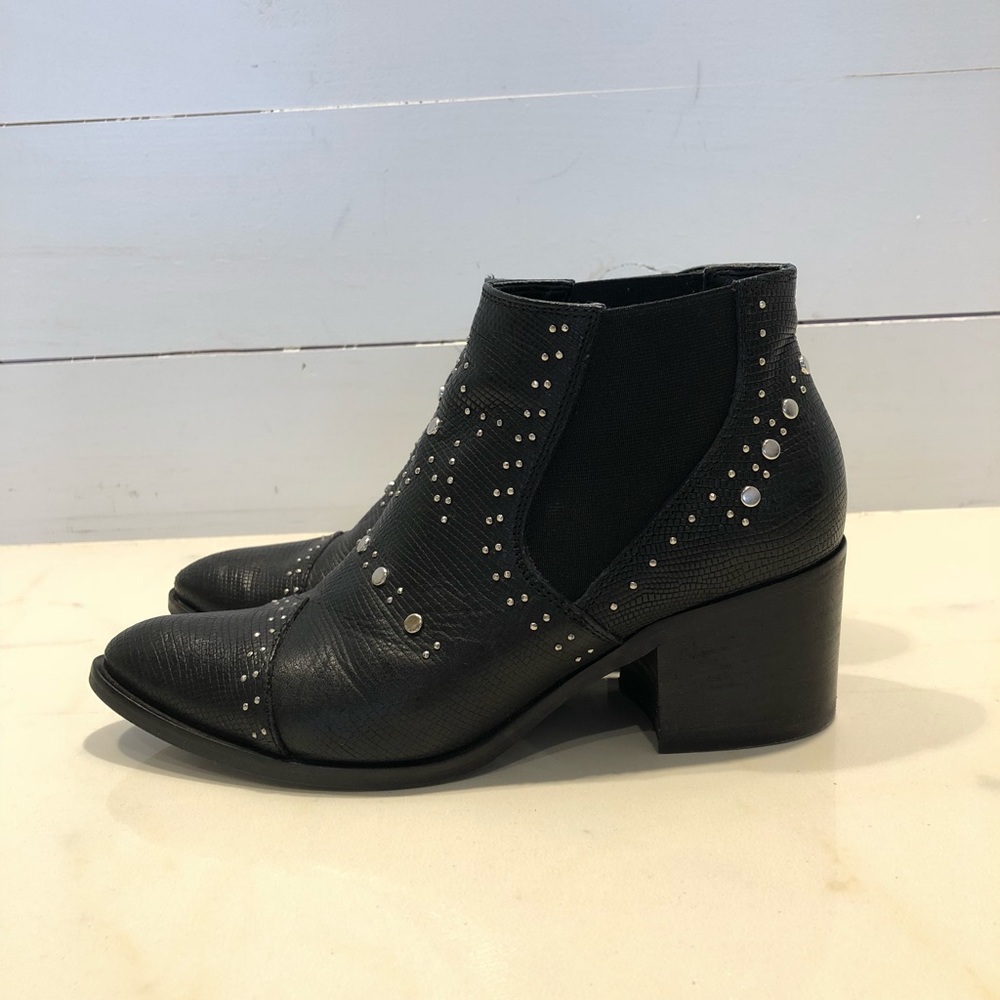 André Assous Studded Leather Black Ankle Boot 7